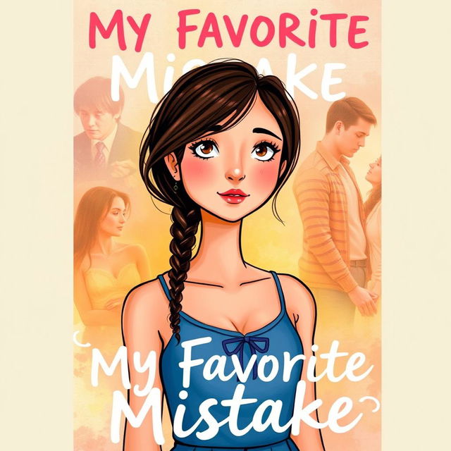 A beautifully illustrated book cover for 'My Favorite Mistake', showcasing a young woman in a vibrant, colorful drawing style