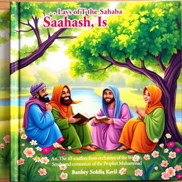 A beautifully illustrated storybook cover featuring enchanting scenes from the lives of the Sahaba (companions of the Prophet Muhammad)