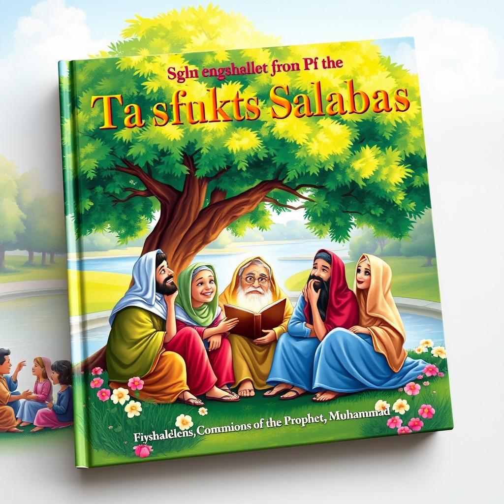 A beautifully illustrated storybook cover featuring enchanting scenes from the lives of the Sahaba (companions of the Prophet Muhammad)