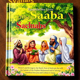 A beautifully illustrated storybook cover featuring enchanting scenes from the lives of the Sahaba (companions of the Prophet Muhammad)