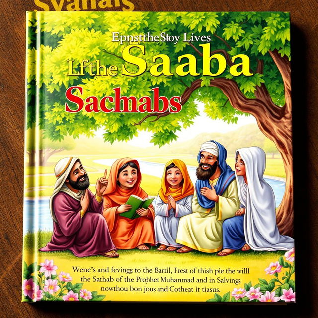 A beautifully illustrated storybook cover featuring enchanting scenes from the lives of the Sahaba (companions of the Prophet Muhammad)
