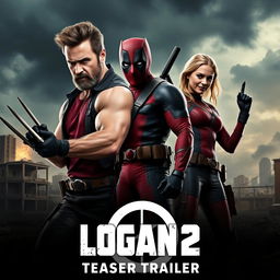 An electrifying teaser poster for 'Logan 2 - Teaser Trailer', featuring Hugh Jackman reprising his iconic role as Logan, displaying a rugged and battle-hardened appearance with a formidable stance, his adamantium claws extended and ready for action