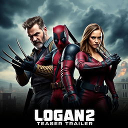 An electrifying teaser poster for 'Logan 2 - Teaser Trailer', featuring Hugh Jackman reprising his iconic role as Logan, displaying a rugged and battle-hardened appearance with a formidable stance, his adamantium claws extended and ready for action