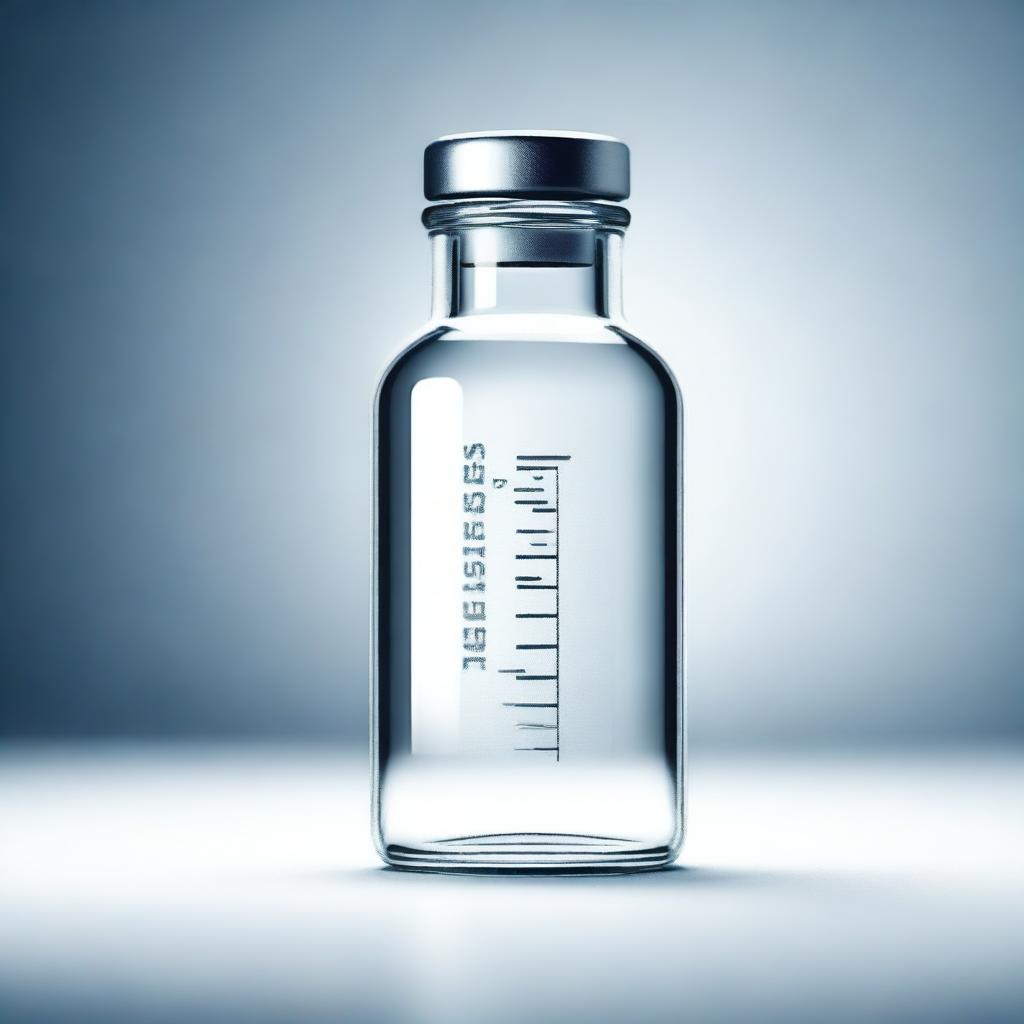 A high-quality digital art piece portraying a glass vial filled with a clear liquid, labeled 'Testosterone'