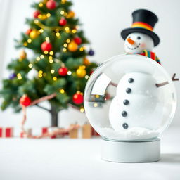 A large white background featuring a beautifully decorated Christmas tree with colorful ornaments and twinkling lights