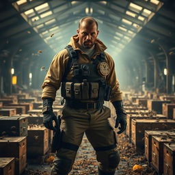 Jason Statham in the role of a gritty, determined beekeeper, clad in tactical gear and a beekeeping suit modified for action