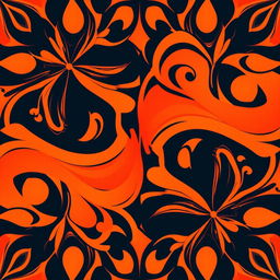 An abstract design featuring a bold, vibrant orange and black pattern