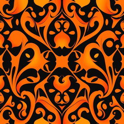 An abstract design featuring a bold, vibrant orange and black pattern