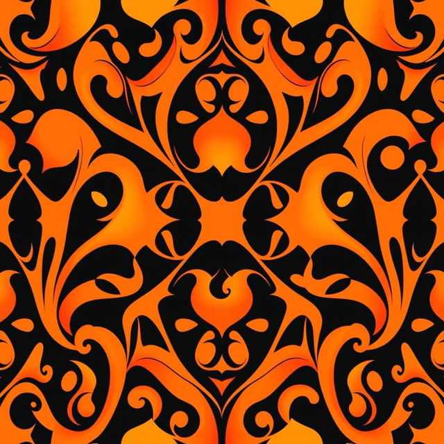 An abstract design featuring a bold, vibrant orange and black pattern
