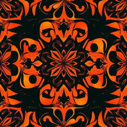 An abstract design featuring a bold, vibrant orange and black pattern