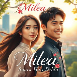 A beautifully designed poster for 'Milea: Suara Hati Dilan', featuring the main characters Milea and Dilan in a romantic setting