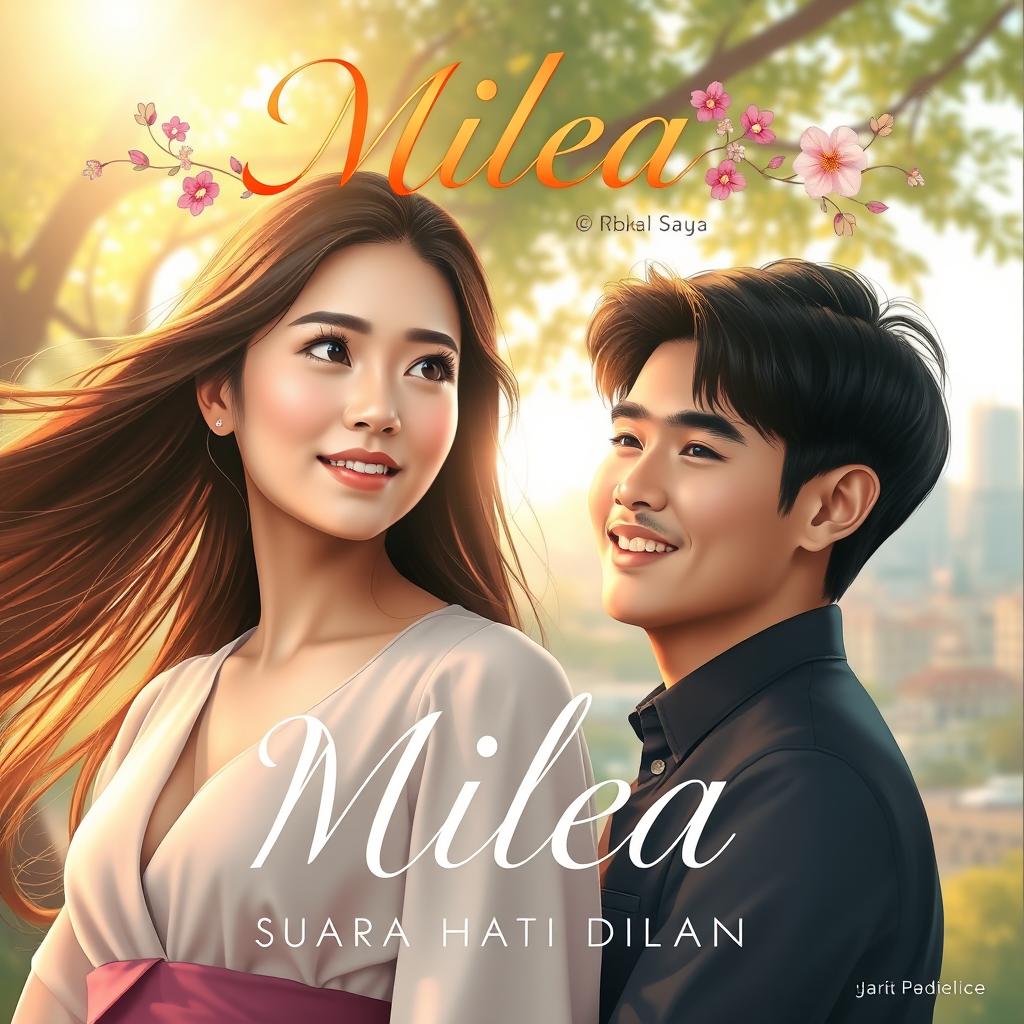 A beautifully designed poster for 'Milea: Suara Hati Dilan', featuring the main characters Milea and Dilan in a romantic setting