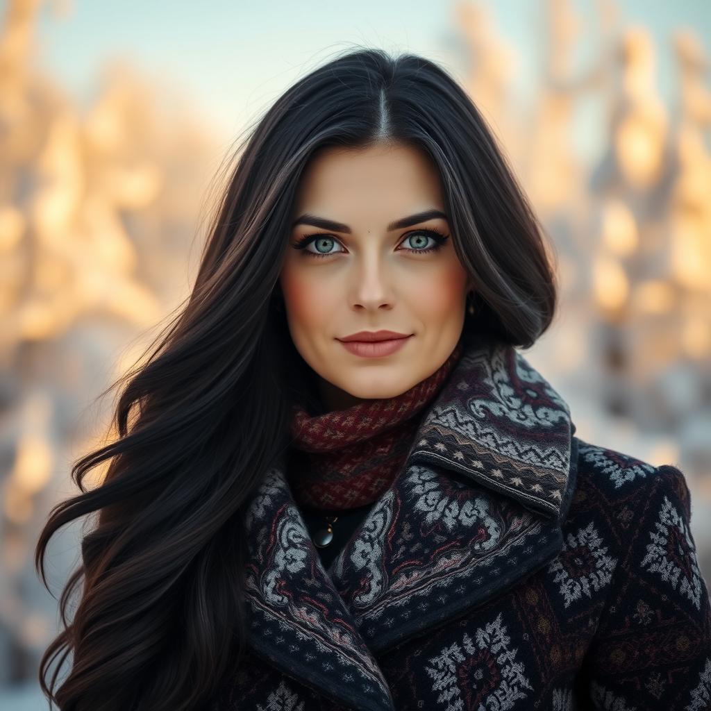 A striking portrait of a Russian woman aged between 30 to 45 years