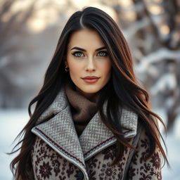 A striking portrait of a Russian woman aged between 30 to 45 years
