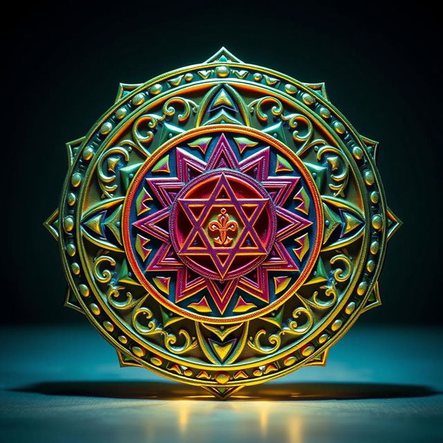 A beautifully detailed Shri Yantra, intricately designed with geometric patterns and the mystic Sri Yantra symbol at its center