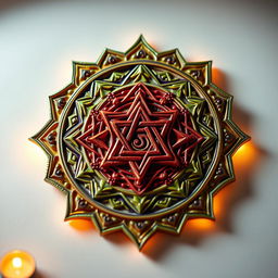 A beautifully detailed Shri Yantra, intricately designed with geometric patterns and the mystic Sri Yantra symbol at its center