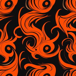 An abstract pattern inspired by football featuring vibrant shades of orange and black, with dynamic swirling shapes resembling movement and energy in a football game