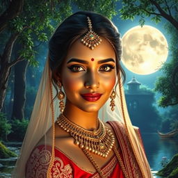 A stunningly beautiful Indian bride with fair skin and intricate traditional attire, resembling a fairy tale princess
