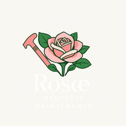A sophisticated logo design for 'Rose Property Maintenance', featuring a beautifully stylized rose combined with essential maintenance tools like a tool belt or hammer and saw