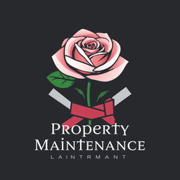 A sophisticated logo design for 'Rose Property Maintenance', featuring a beautifully stylized rose combined with essential maintenance tools like a tool belt or hammer and saw