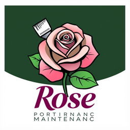 A visually appealing logo design for 'Rose Property Maintenance' that features a detailed and artistic rose interwoven with property maintenance elements such as a paintbrush and a hammer, symbolizing a blend of beauty and functionality