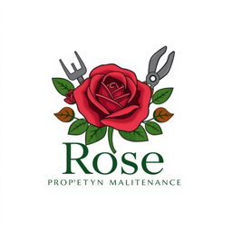 A visually striking logo design for 'Rose Property and Garden Maintenance'