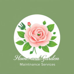 A charming and professional logo design for 'Rose Home and Garden Maintenance Services'
