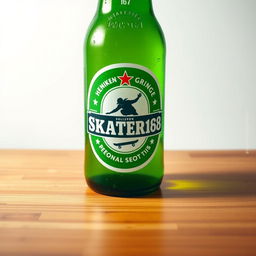 A Heineken-style bottle design featuring the logo 'SKATER168' prominently displayed on the label