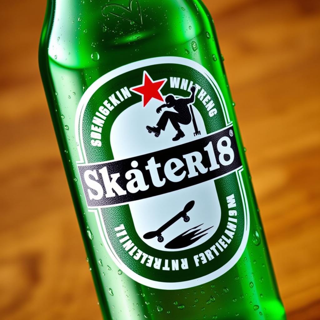 A Heineken-style bottle design featuring the logo 'SKATER168' prominently displayed on the label