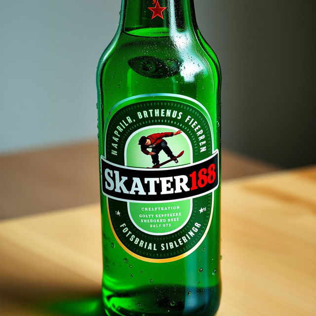 A Heineken-style bottle design featuring the logo 'SKATER168' prominently displayed on the label