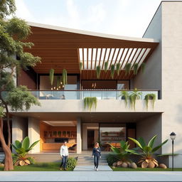 A contemporary residential building featuring a ground plus one floor design