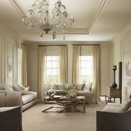 A grand interior design accomplished with cost-effective materials and solutions, creating elegance on a budget.