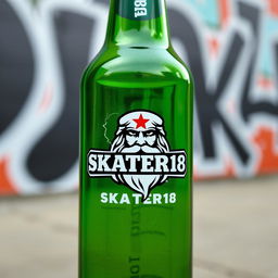 A Heineken-style bottle design featuring a custom logo named 'SKATER168' alongside a depiction of Zeus