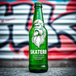 A Heineken-style bottle design featuring a custom logo named 'SKATER168' alongside a depiction of Zeus