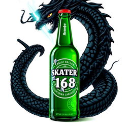 A Heineken-style bottle design featuring the logo 'SKATER 1 6 8' along with a striking illustration of Zeus