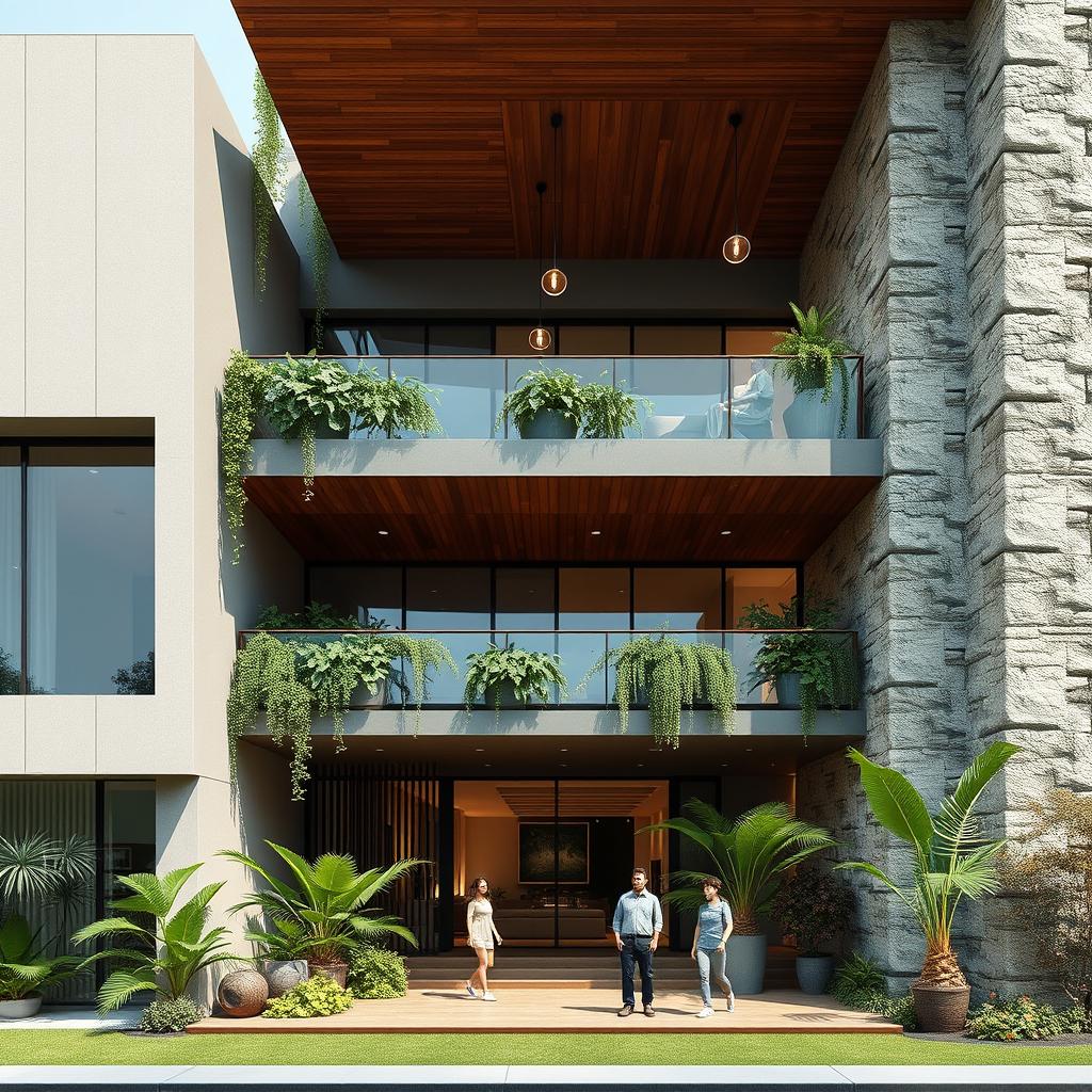A contemporary residential building featuring a ground plus one floor design