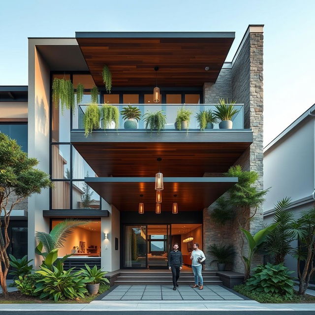 A contemporary residential building featuring a ground plus one floor design