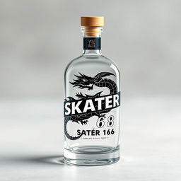 A realistic depiction of a sleek bottle featuring a custom logo with a black dragon and the name 'SKATER 1 6 8'