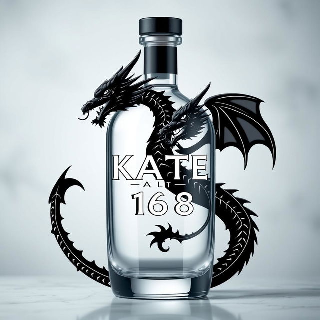 A realistic depiction of a sleek bottle featuring a custom logo with a black dragon and the name 'SKATER 1 6 8'