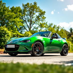 A stunning Mazda MX-5 NC sports car painted in the iconic British Racing Green color