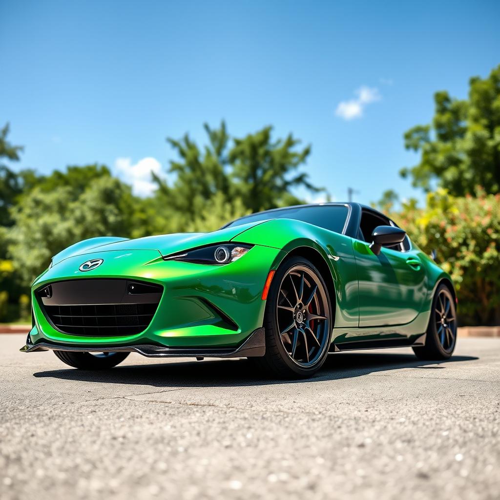 A stunning Mazda MX-5 NC sports car painted in the iconic British Racing Green color