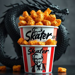 A bucket of KFC fried chicken overflowing with crispy, golden pieces, featuring the iconic KFC logo prominently on the front