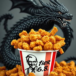 A bucket of KFC fried chicken overflowing with crispy, golden pieces, featuring the iconic KFC logo prominently on the front