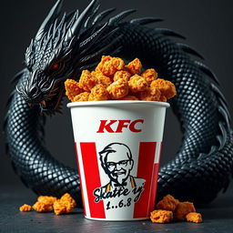 A bucket of KFC fried chicken, brimming with crispy, golden pieces, prominently featuring the iconic KFC logo on the front