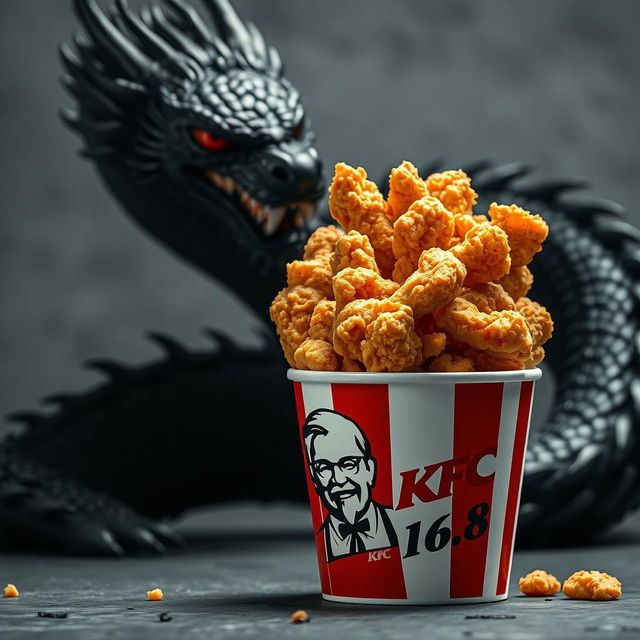 A bucket of KFC fried chicken, brimming with crispy, golden pieces, prominently featuring the iconic KFC logo on the front