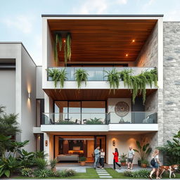 A contemporary residential building featuring a ground plus one floor design
