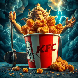 A captivating image of a bucket of KFC fried chicken, clearly showcasing the KFC logo
