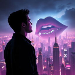 Cinematic movie poster for a romance and science fiction film set against a dystopian futuristic background