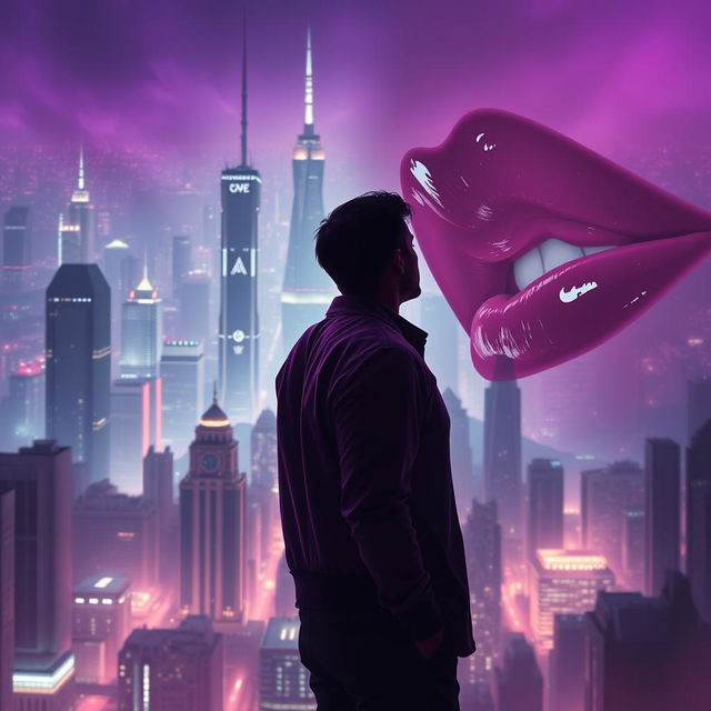 Cinematic movie poster for a romance and science fiction film set against a dystopian futuristic background