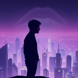 Cinematic movie poster for a romance and science fiction film set in a dystopian futuristic backdrop